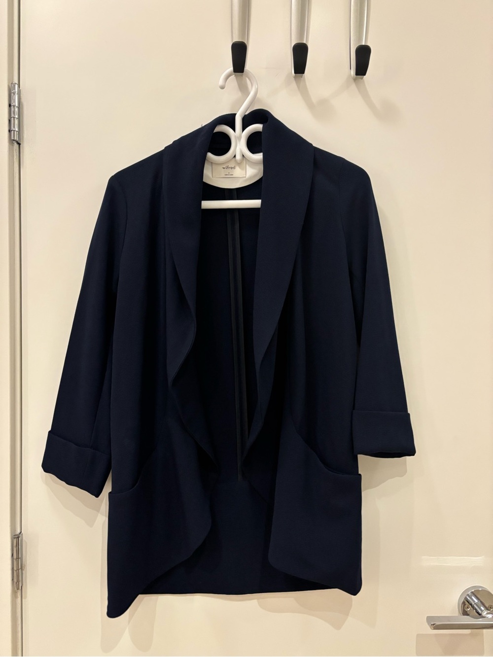 Wilfred Navy Draped Open Blazer